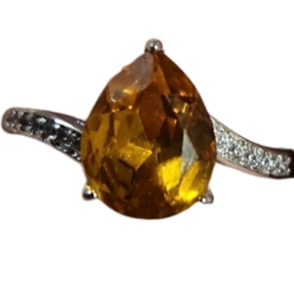 New 8 citrine cz pear teardrop ring